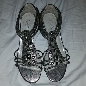 Pewter colored wedge heels